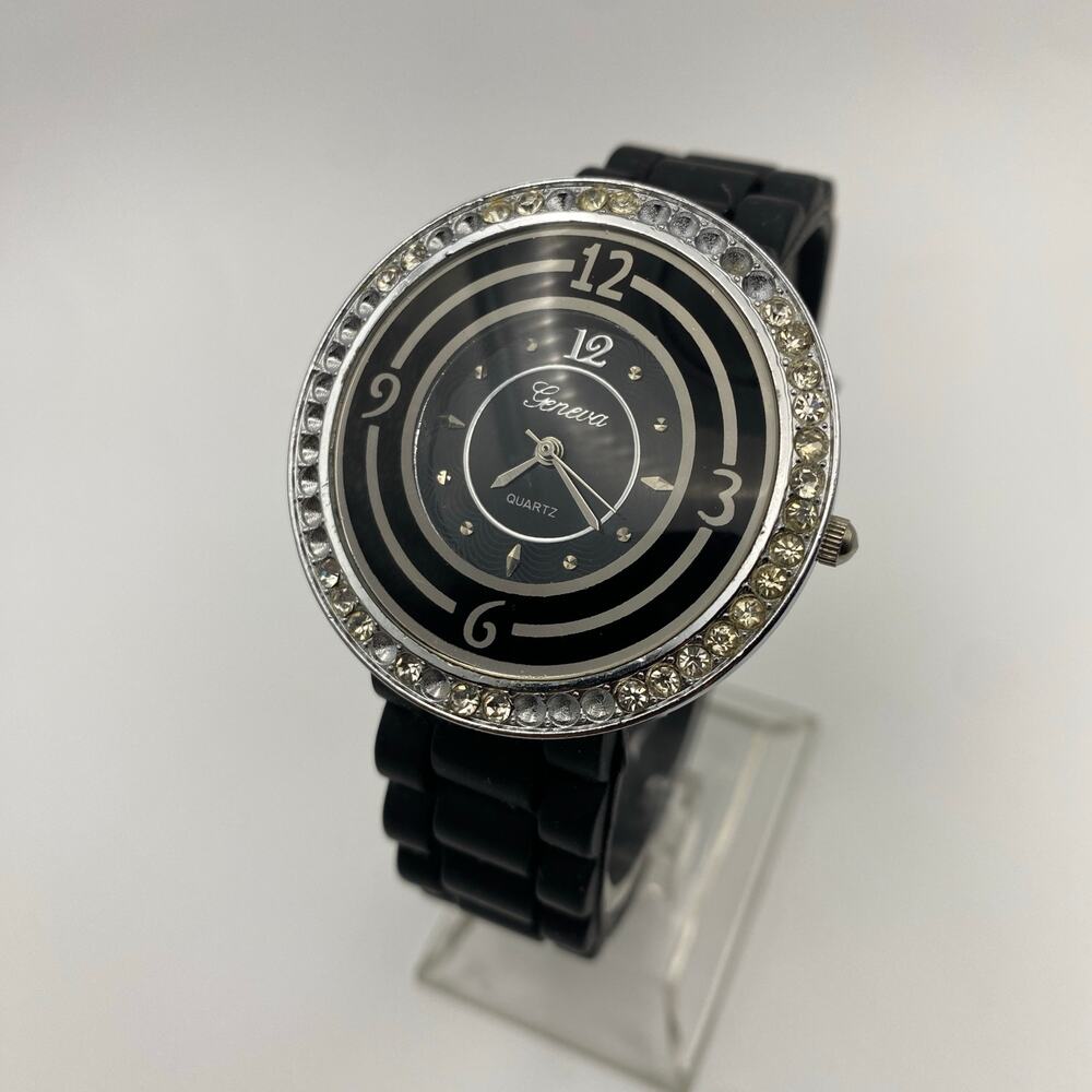 Geneva Platinum Ladies Quartz Watch - Black & Crystal new battery
